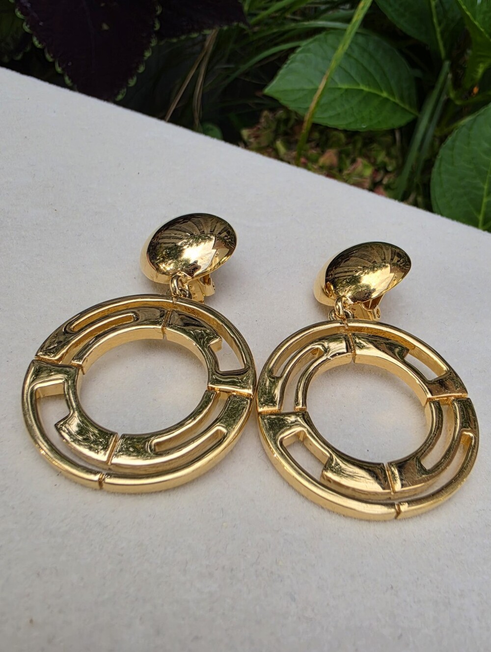 Vintage St. John Signed Gold-Tone Door Knocker Clip-On Earrings